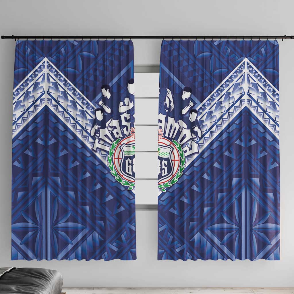 Toa Samoa Rugby Window Curtain Samoan Pride With Tribal Pattern LT05 With Hooks Blue - Polynesian Pride