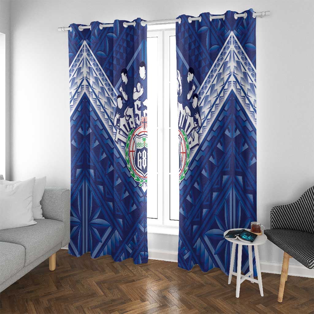 Toa Samoa Rugby Window Curtain Samoan Pride With Tribal Pattern LT05 With Grommets Blue - Polynesian Pride