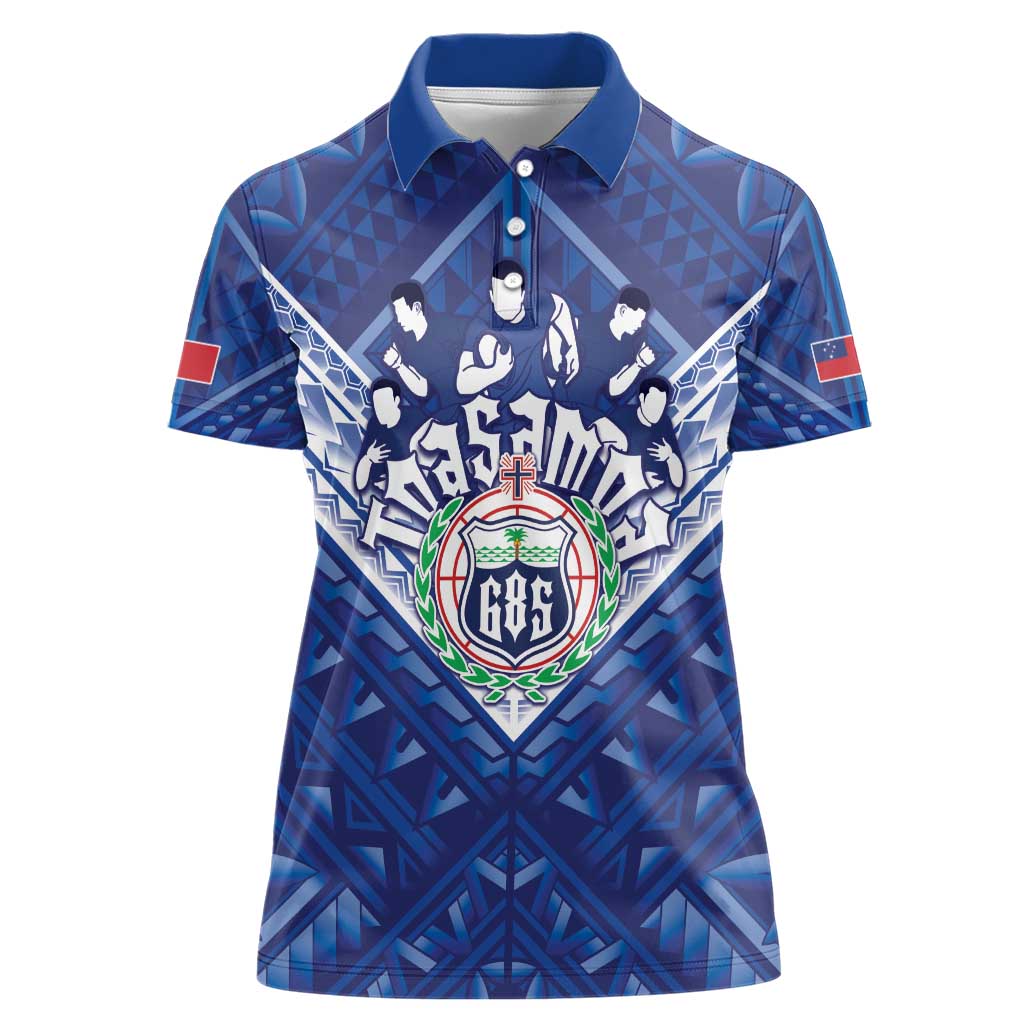 Toa Samoa Rugby Custom Women Polo Shirt Samoan Pride With Tribal Pattern LT05 Female Blue - Polynesian Pride