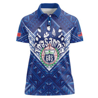 Toa Samoa Rugby Custom Women Polo Shirt Samoan Pride With Tribal Pattern LT05 Female Blue - Polynesian Pride