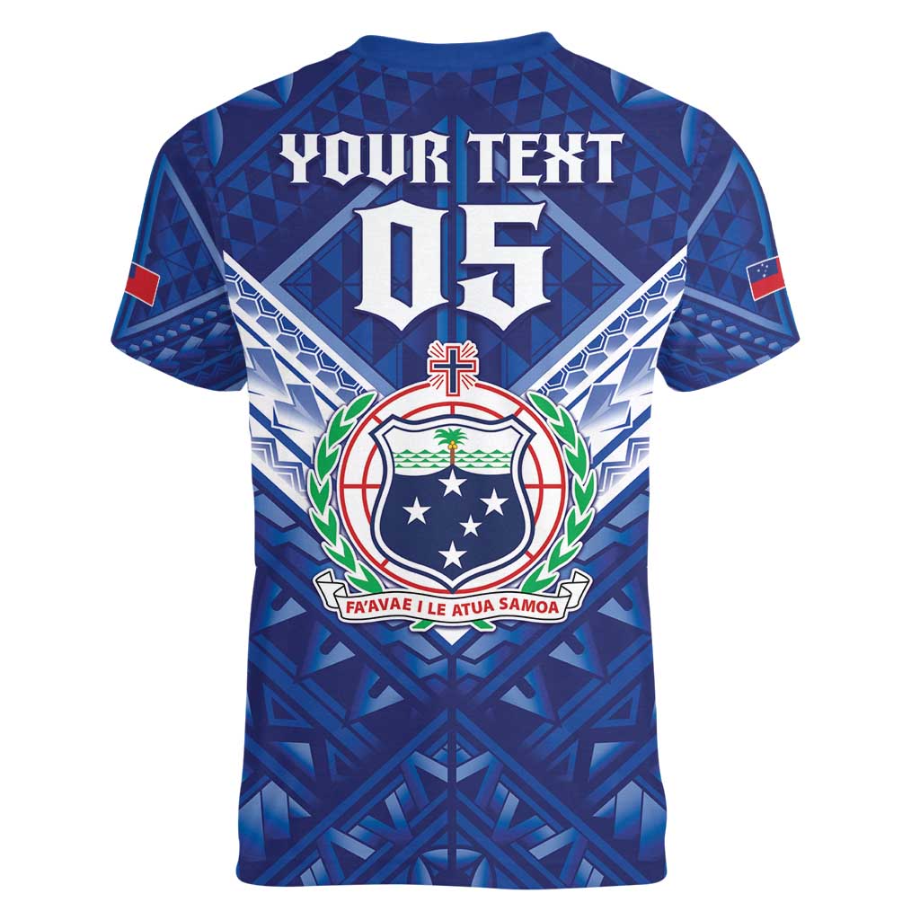 Toa Samoa Rugby Custom Women V-Neck T-Shirt Samoan Pride With Tribal Pattern LT05 - Polynesian Pride