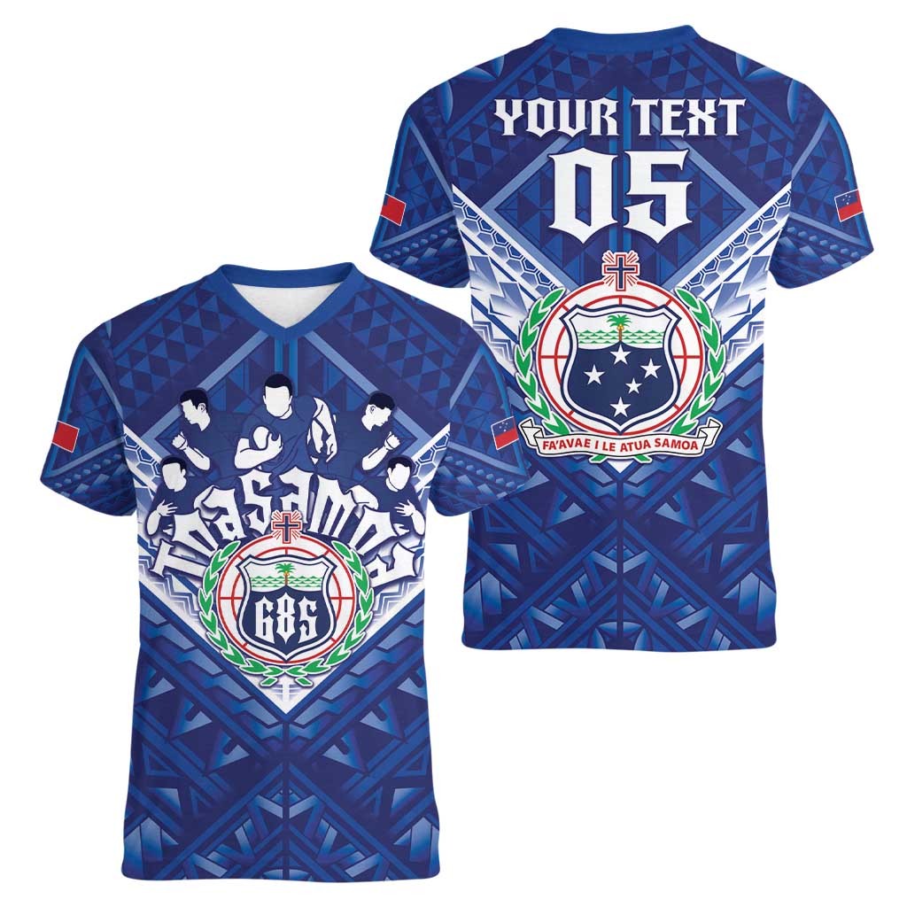 Toa Samoa Rugby Custom Women V-Neck T-Shirt Samoan Pride With Tribal Pattern LT05 - Polynesian Pride