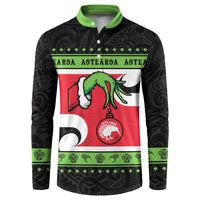 New Zealand Funny Christmas Button Sweatshirt Maori Tiki LT05 Black - Polynesian Pride