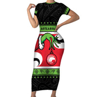 New Zealand Funny Christmas Family Matching Short Sleeve Bodycon Dress and Hawaiian Shirt Maori Tiki LT05 Mom's Dress Black - Polynesian Pride