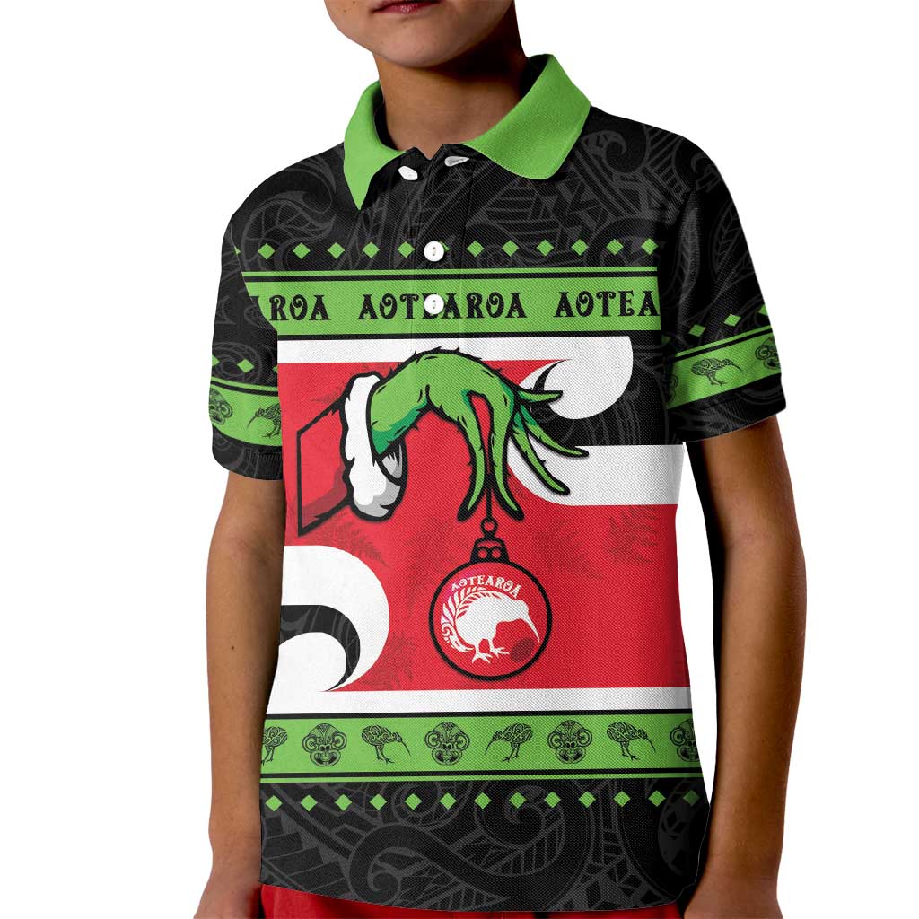 New Zealand Funny Christmas Kid Polo Shirt Maori Tiki LT05 Kid Black - Polynesian Pride