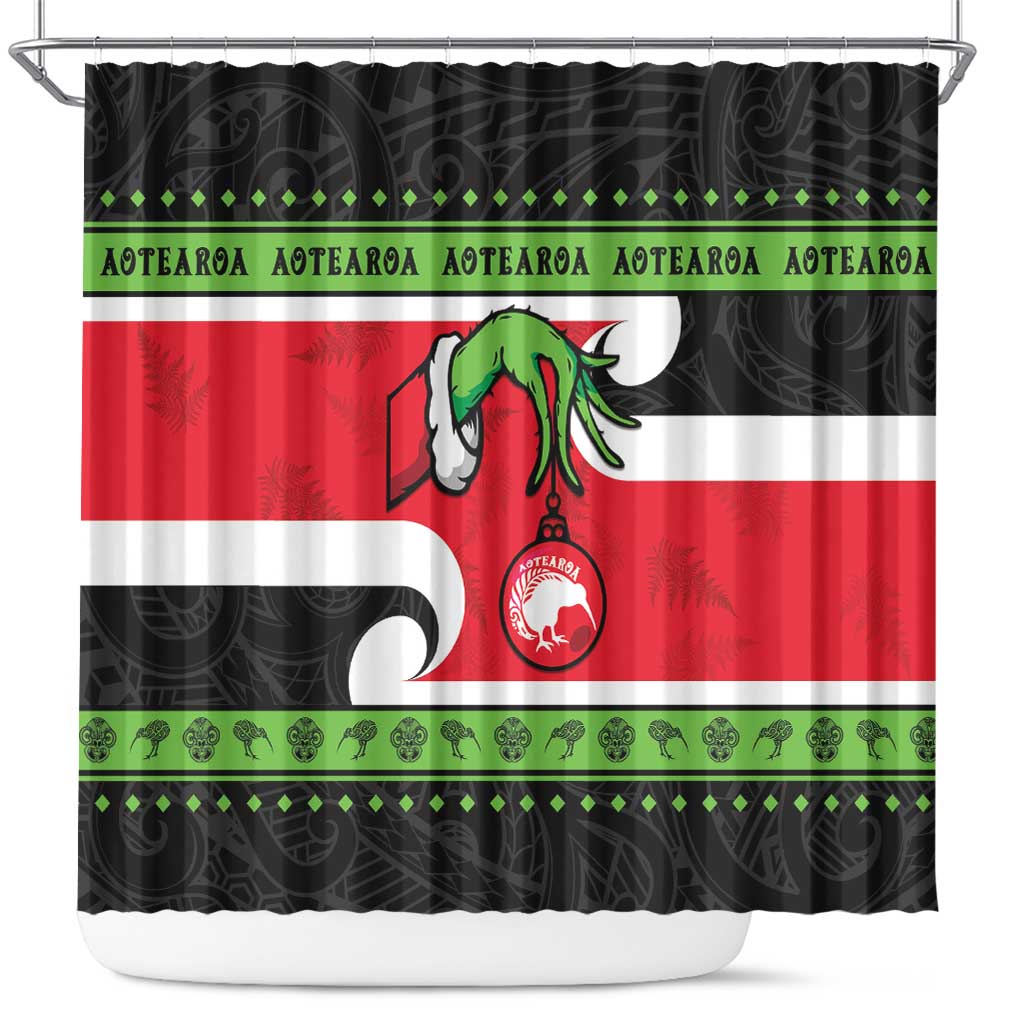 New Zealand Funny Christmas Shower Curtain Maori Tiki LT05 Black - Polynesian Pride