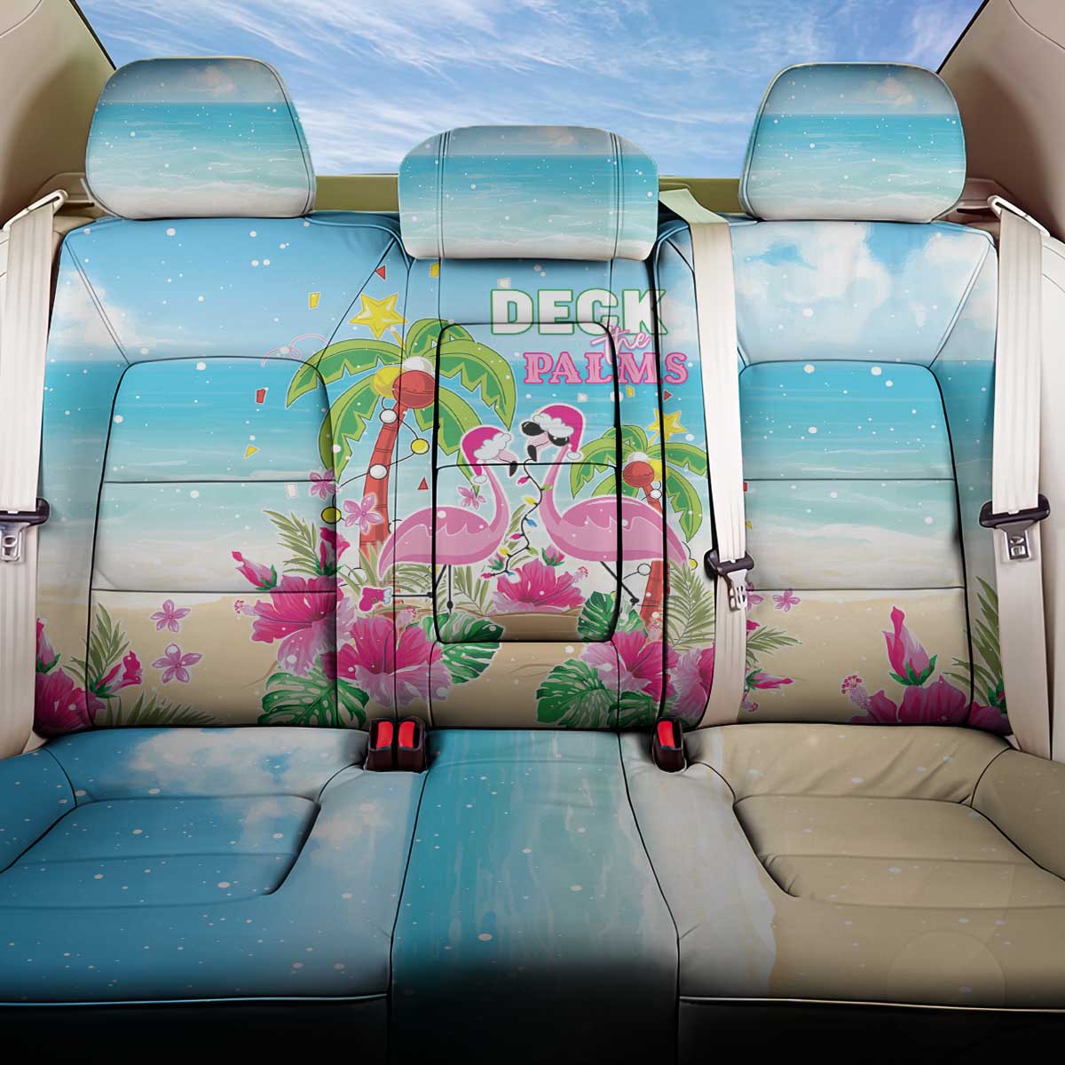 Hawaii Christmas Back Car Seat Cover Deck The Palms Holiday Flamingos