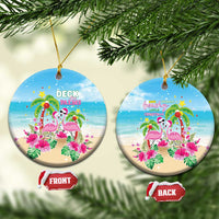 Hawaii Christmas Ceramic Ornament Deck The Palms Holiday Flamingos LT05 Circle Blue - Polynesian Pride