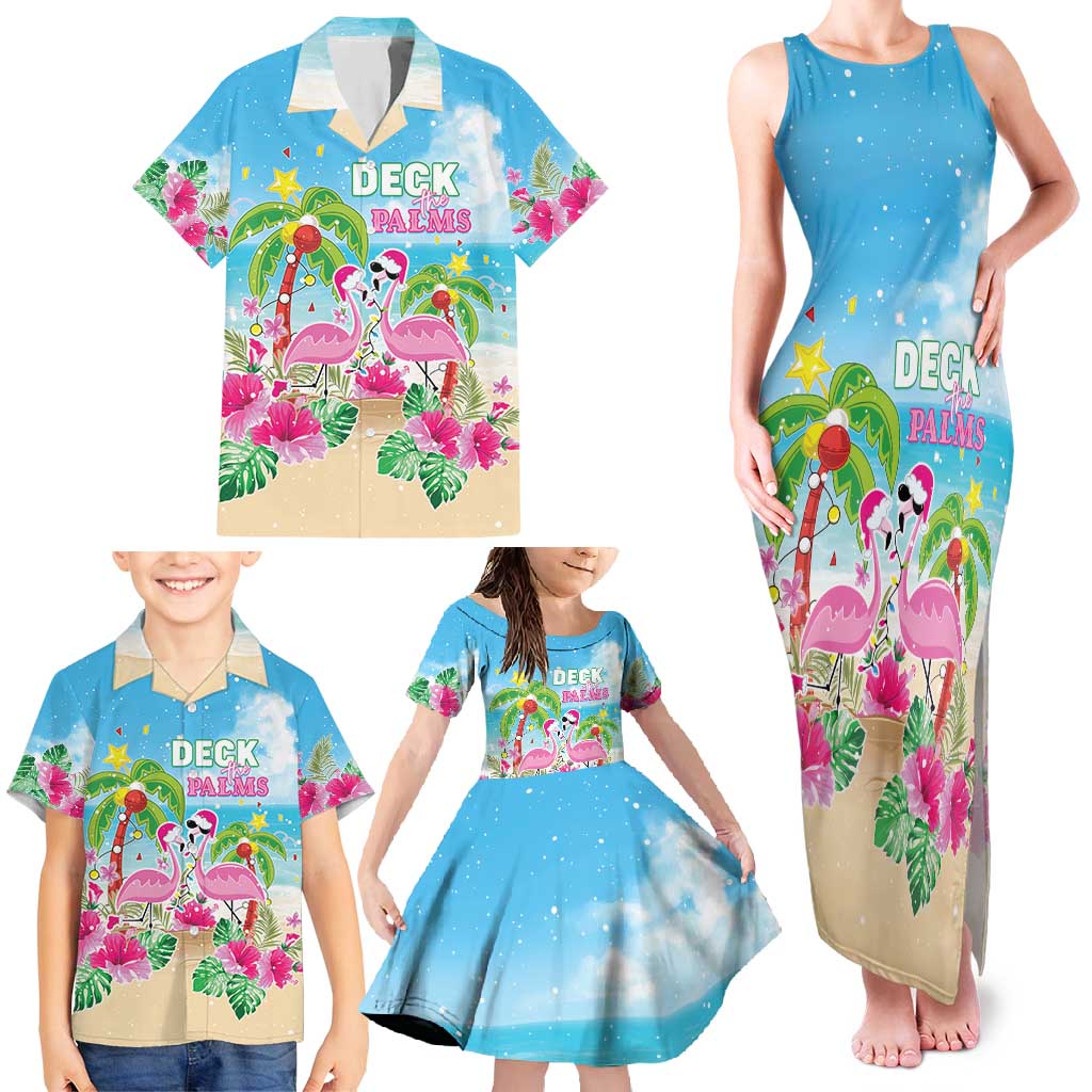 Hawaii Christmas Family Matching Tank Maxi Dress and Hawaiian Shirt Deck The Palms Holiday Flamingos