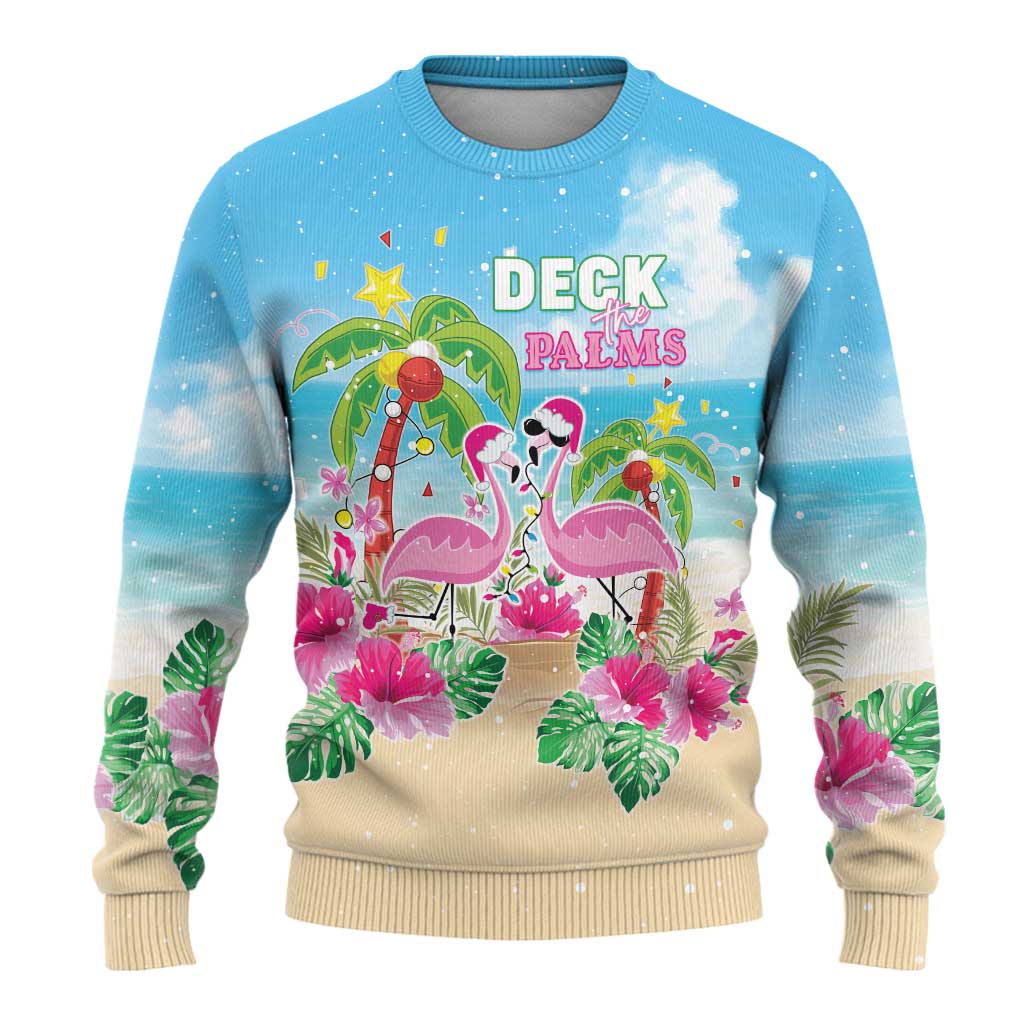 Hawaii Christmas Ugly Christmas Sweater Deck The Palms Holiday Flamingos