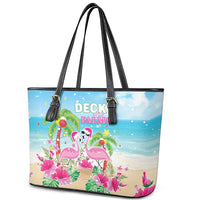 Hawaii Christmas Leather Tote Bag Deck The Palms Holiday Flamingos