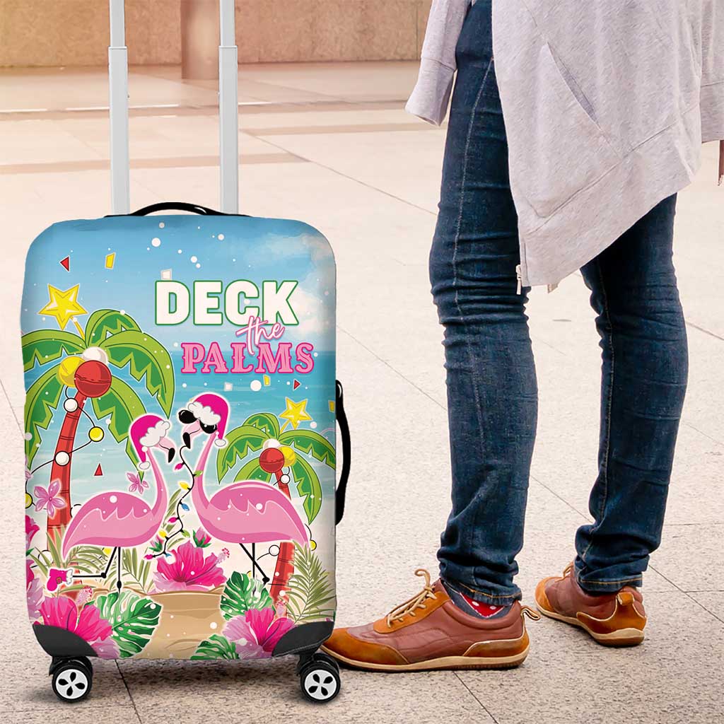 Hawaii Christmas Luggage Cover Deck The Palms Holiday Flamingos