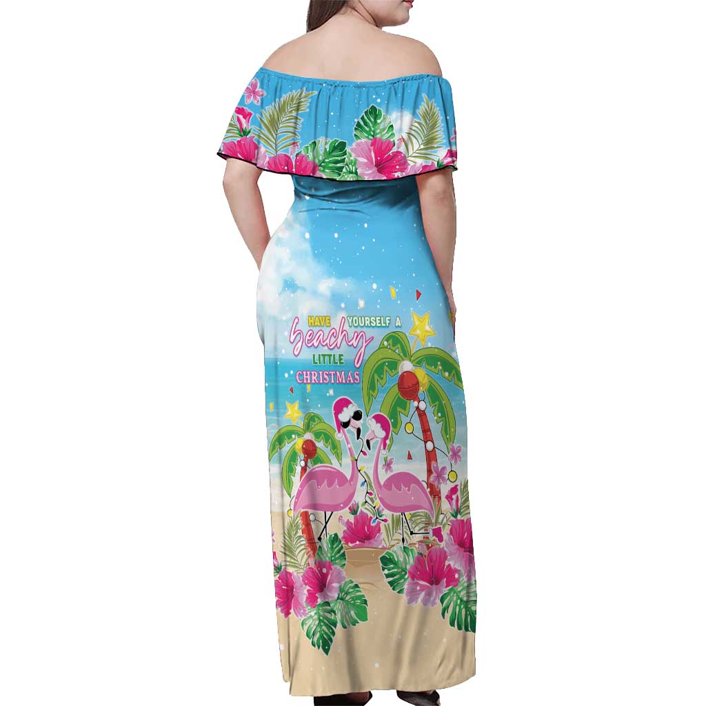 Hawaii Christmas Off Shoulder Maxi Dress Deck The Palms Holiday Flamingos