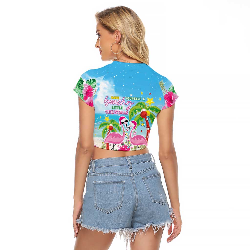 Hawaii Christmas Raglan Cropped T Shirt Deck The Palms Holiday Flamingos