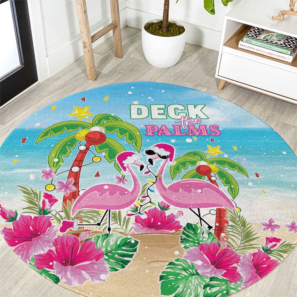 Hawaii Christmas Round Carpet Deck The Palms Holiday Flamingos