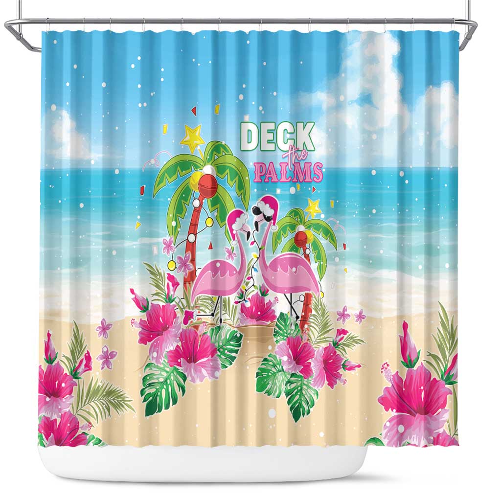 Hawaii Christmas Shower Curtain Deck The Palms Holiday Flamingos