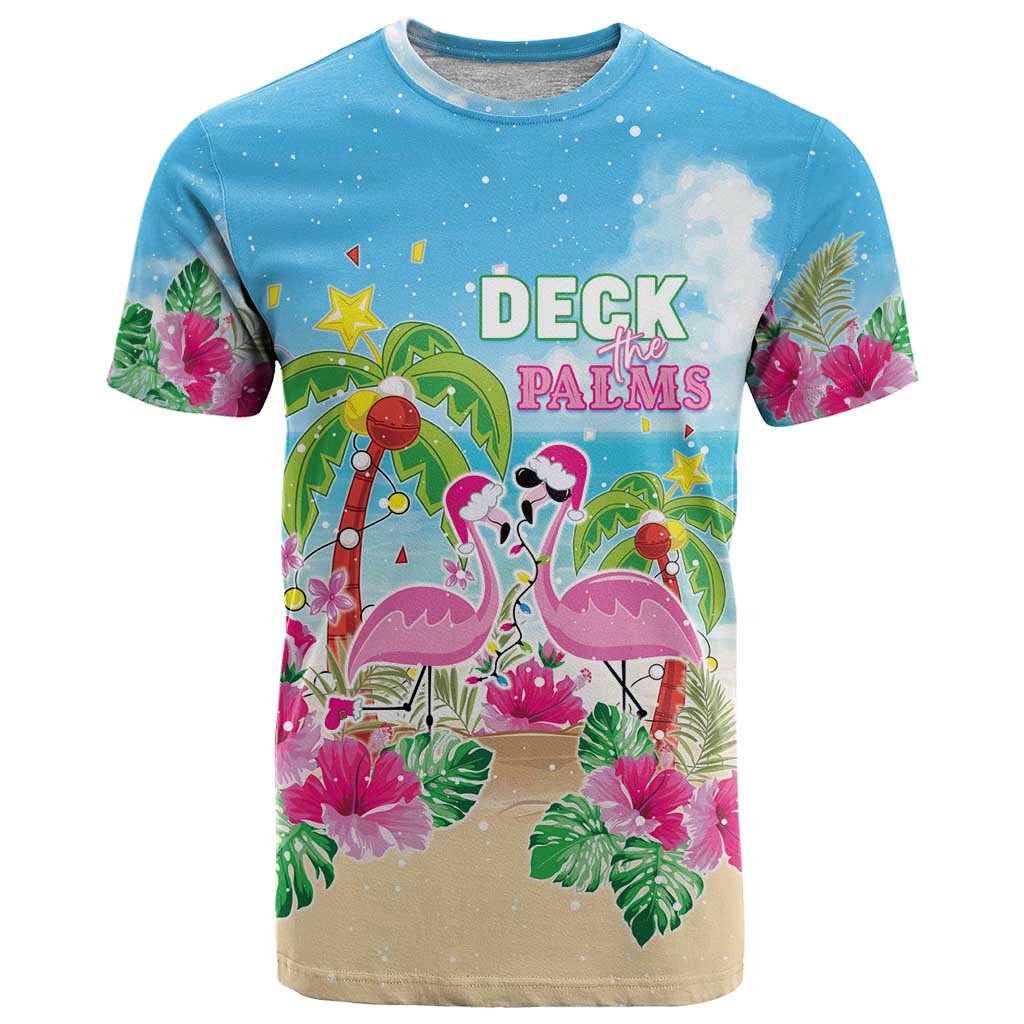 Hawaii Christmas T Shirt Deck The Palms Holiday Flamingos