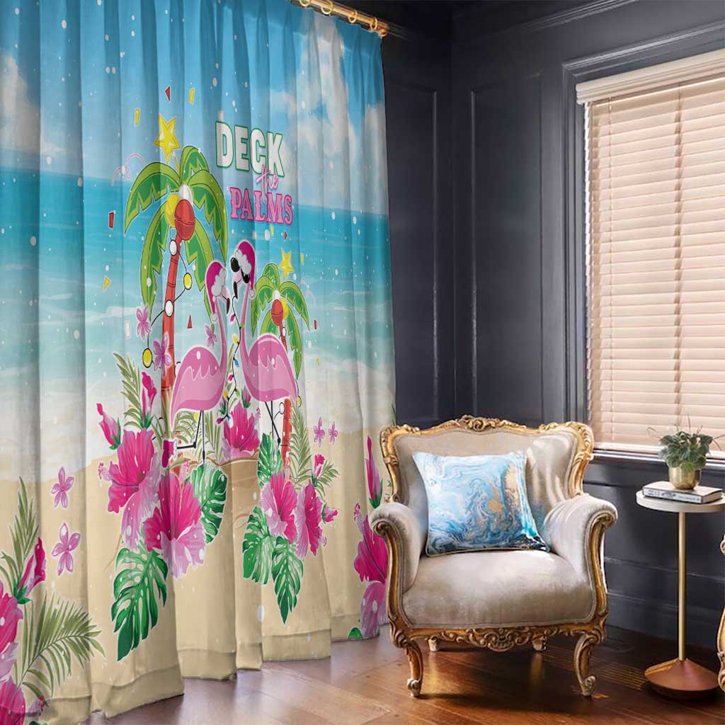 Hawaii Christmas Window Curtain Deck The Palms Holiday Flamingos