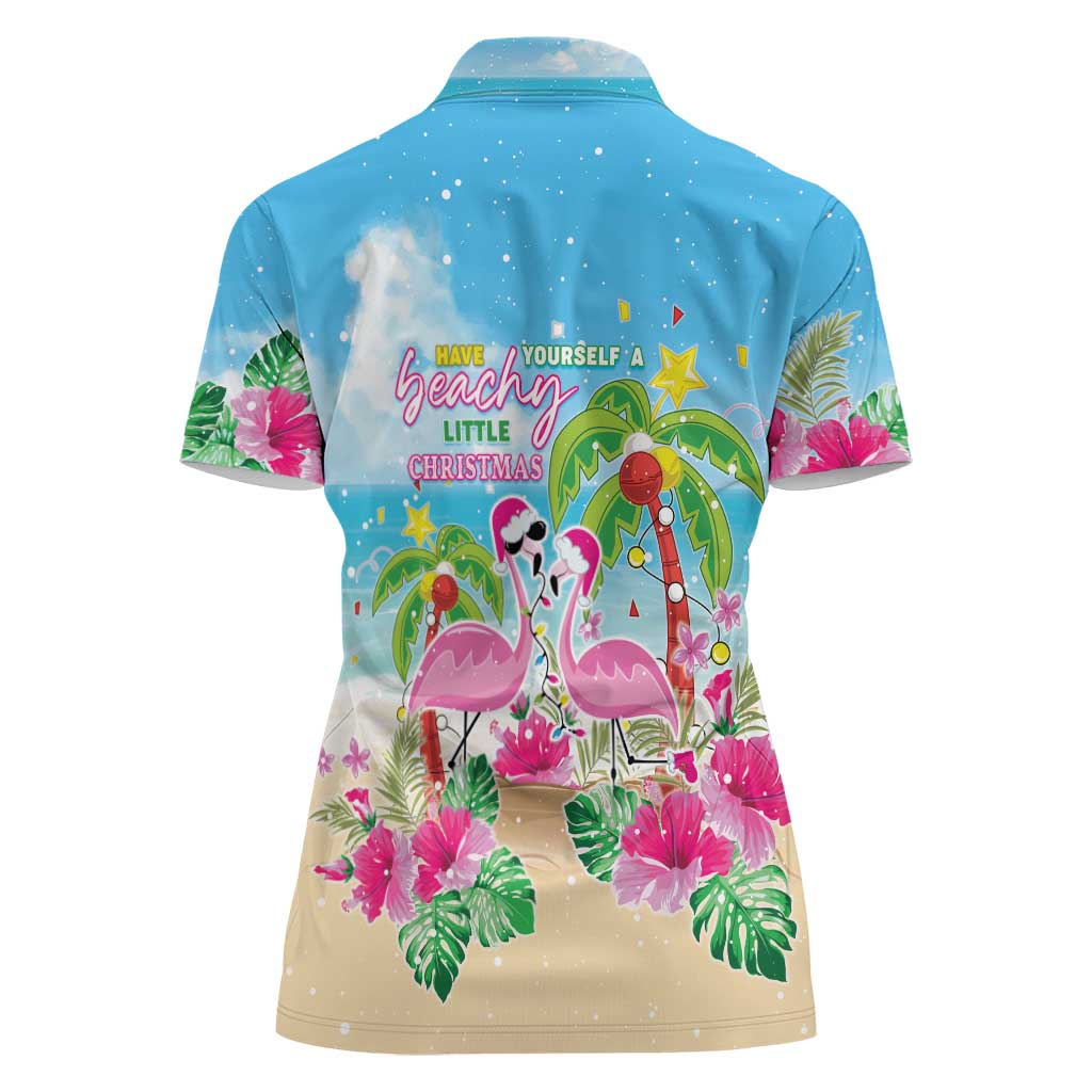 Hawaii Christmas Women Polo Shirt Deck The Palms Holiday Flamingos