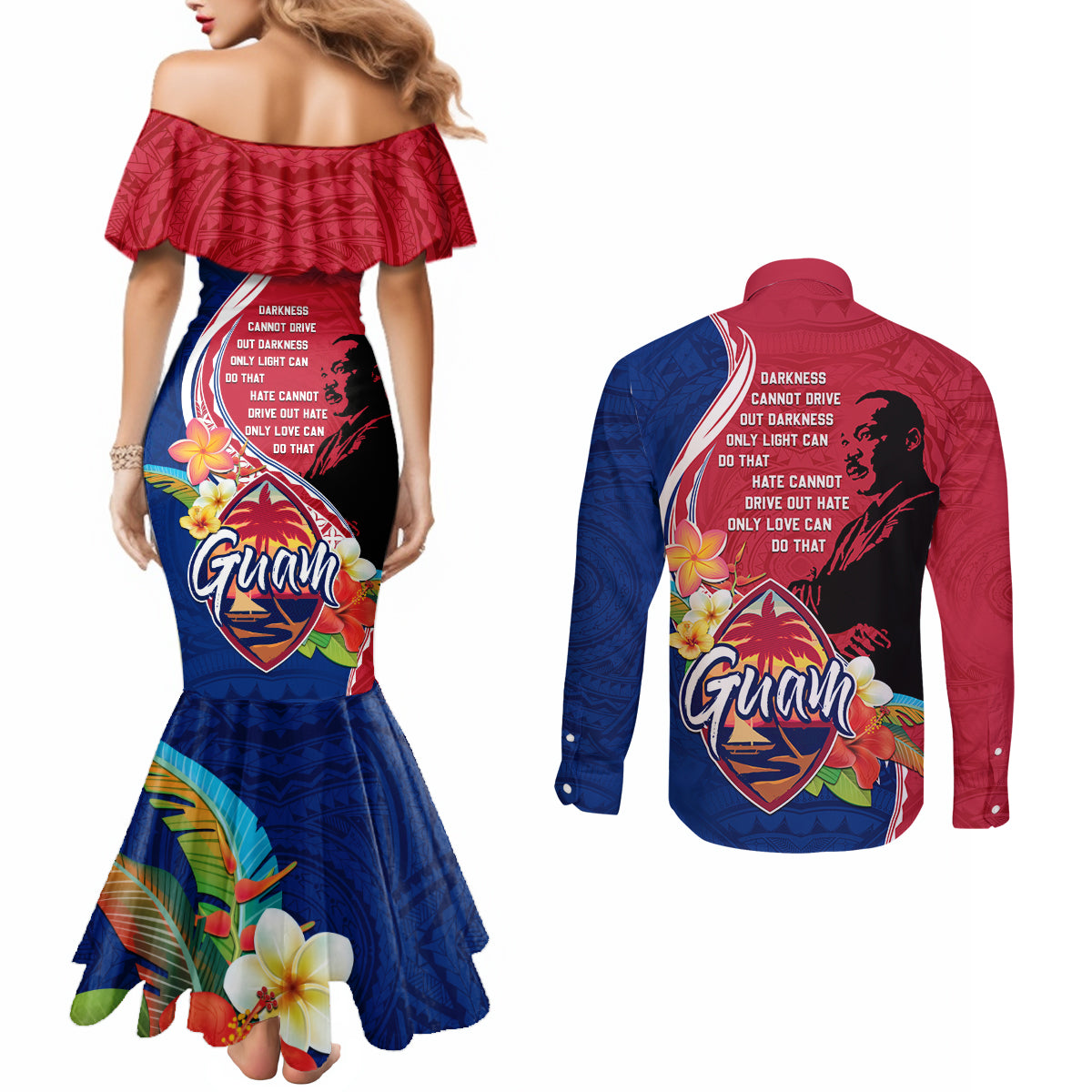 Guam Martin Luther King Jr Day Couples Matching Mermaid Dress and Long Sleeve Button Shirt LT05 - Polynesian Pride