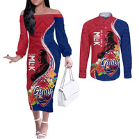 Guam Martin Luther King Jr Day Couples Matching Off The Shoulder Long Sleeve Dress and Long Sleeve Button Shirt LT05 Red - Polynesian Pride