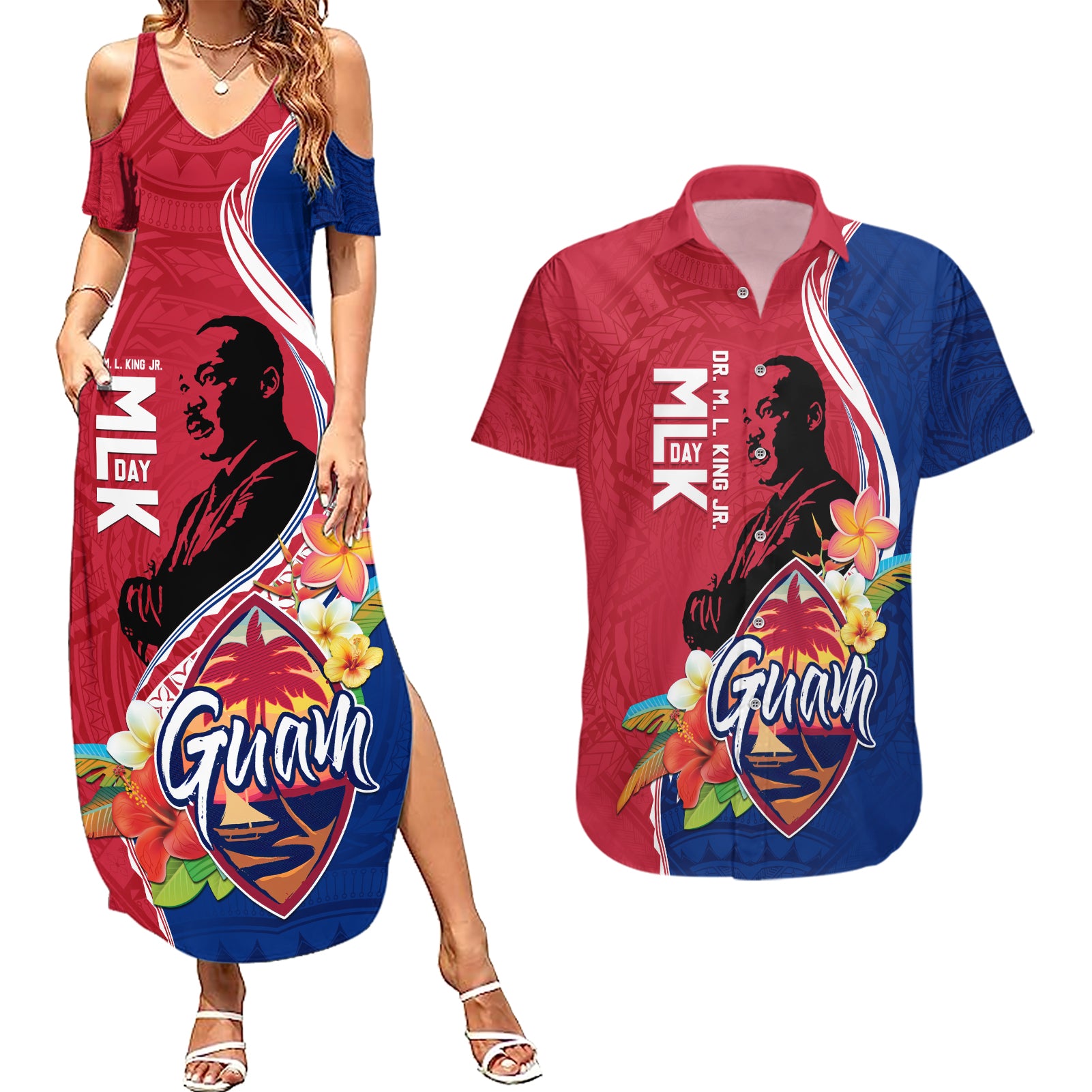 Guam Martin Luther King Jr Day Couples Matching Summer Maxi Dress and Hawaiian Shirt LT05 Red - Polynesian Pride