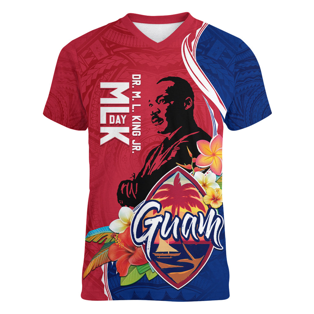Guam Martin Luther King Jr Day Women V Neck T Shirt LT05 Female Red - Polynesian Pride