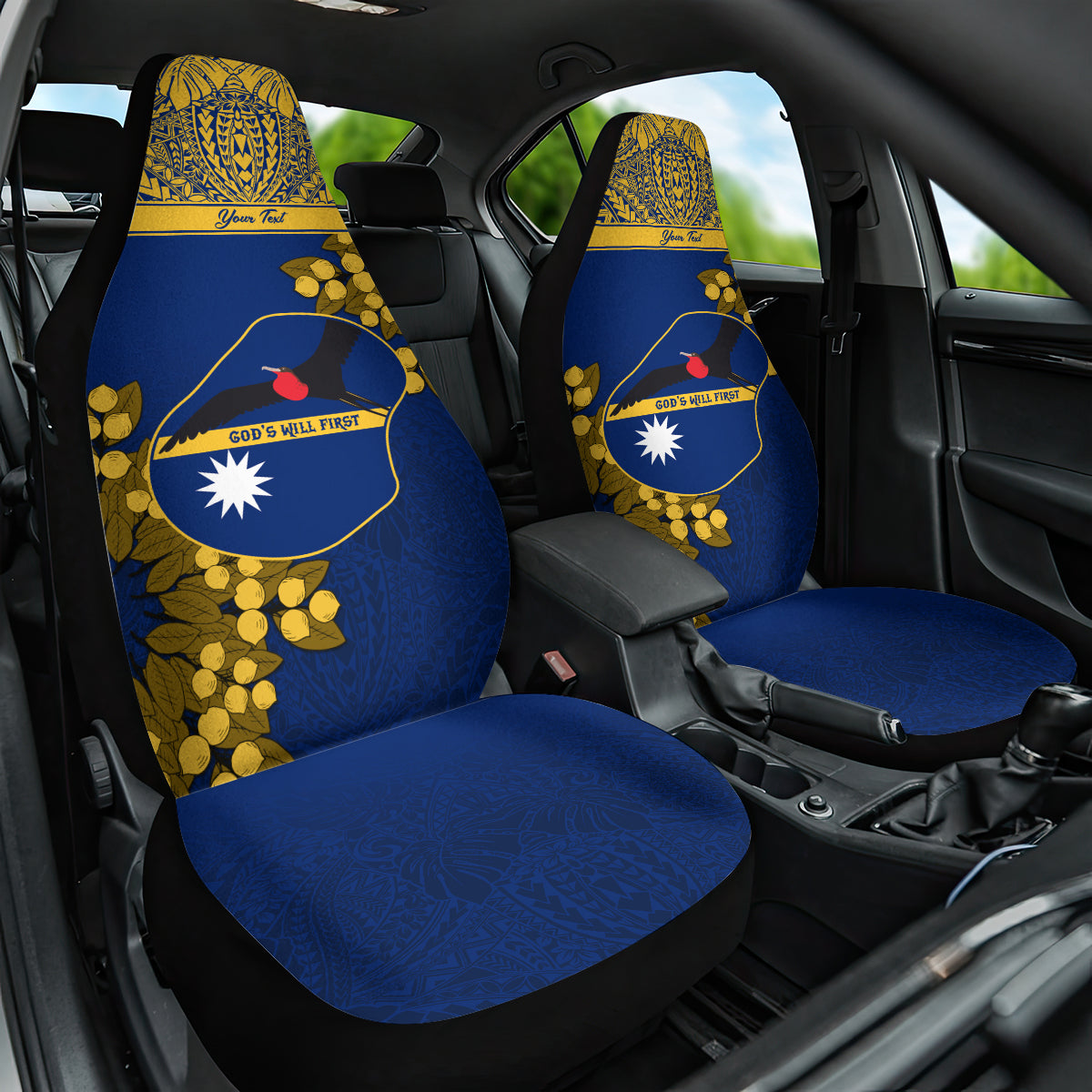 Personalised Repubrikin Naoero Independence Day Car Seat Cover Tamanu With Coat Of Arms LT05 One Size Yellow - Polynesian Pride