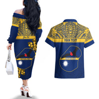 Personalised Repubrikin Naoero Independence Day Couples Matching Off The Shoulder Long Sleeve Dress and Hawaiian Shirt Tamanu With Coat Of Arms LT05 - Polynesian Pride