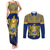 Personalised Repubrikin Naoero Independence Day Couples Matching Tank Maxi Dress and Long Sleeve Button Shirt Tamanu With Coat Of Arms LT05 Yellow - Polynesian Pride
