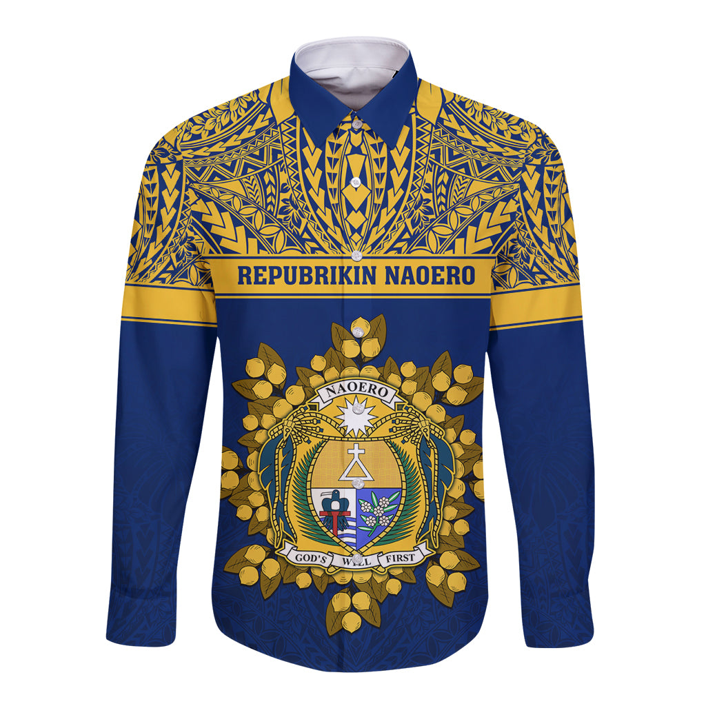 Personalised Repubrikin Naoero Independence Day Long Sleeve Button Shirt Tamanu With Coat Of Arms LT05 Unisex Yellow - Polynesian Pride