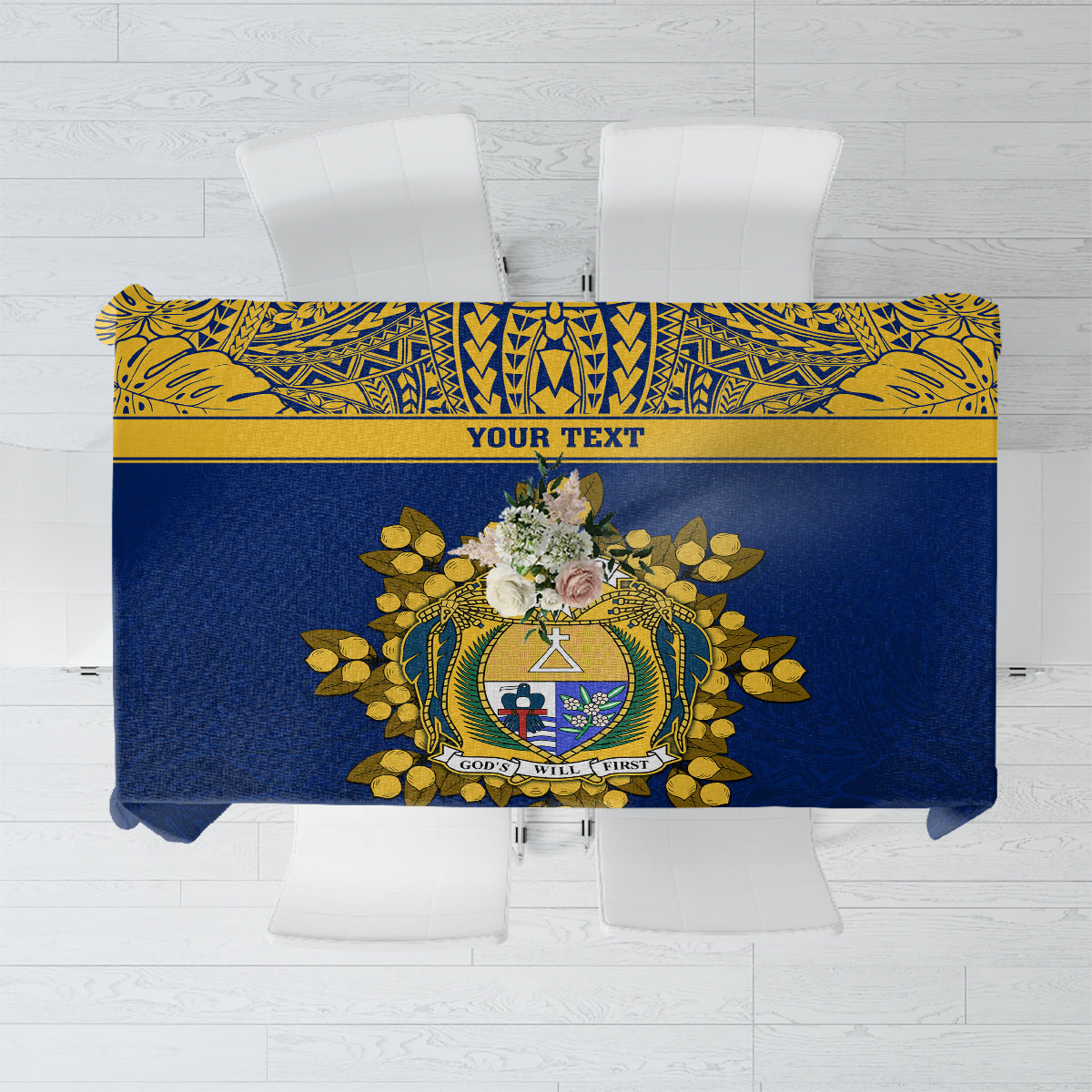 Repubrikin Naoero Independence Day Tablecloth Tamanu With Coat Of Arms LT05 Yellow - Polynesian Pride