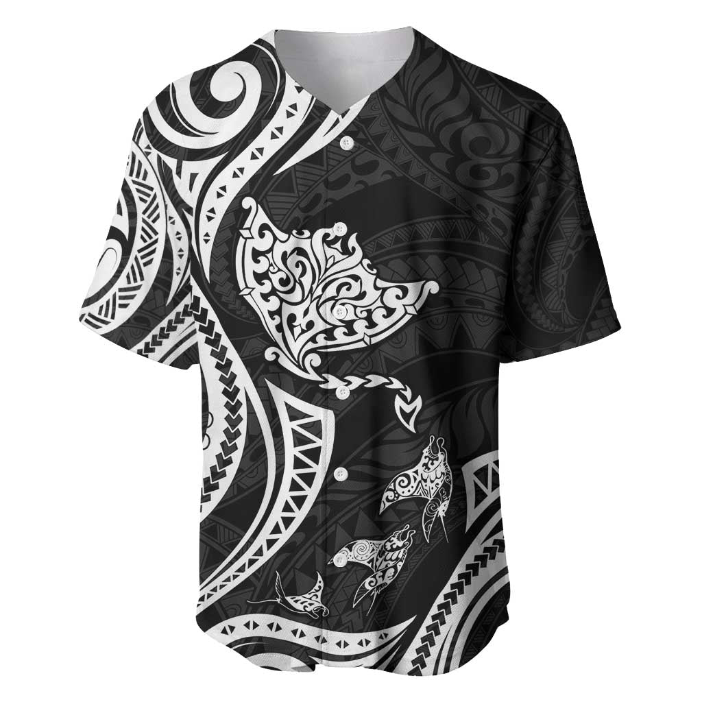 Hawaii Manta Ray Baseball Jersey Polynesian Art Tattoo LT05 Black - Polynesian Pride