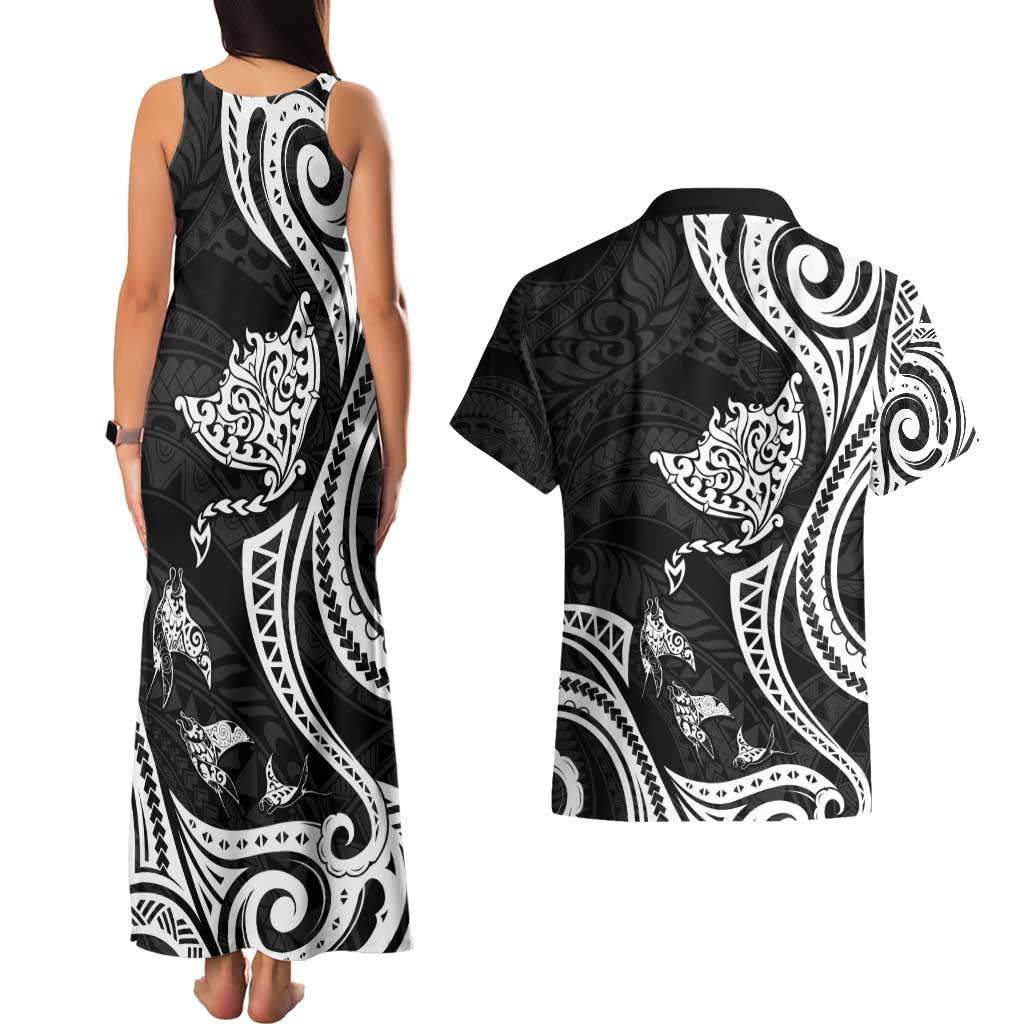 Hawaii Manta Ray Couples Matching Tank Maxi Dress and Hawaiian Shirt Polynesian Art Tattoo