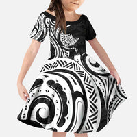 Hawaii Manta Ray Family Matching Puletasi and Hawaiian Shirt Polynesian Art Tattoo LT05 Daughter's Dress Black - Polynesian Pride