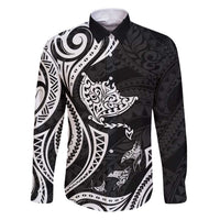 Hawaii Manta Ray Family Matching Puletasi and Hawaiian Shirt Polynesian Art Tattoo LT05 Dad's Shirt - Long Sleeve Black - Polynesian Pride