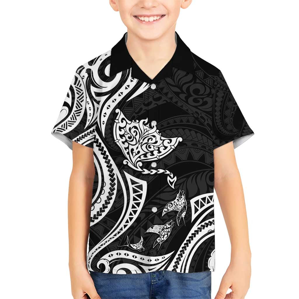 Hawaii Manta Ray Family Matching Puletasi and Hawaiian Shirt Polynesian Art Tattoo LT05 Son's Shirt Black - Polynesian Pride