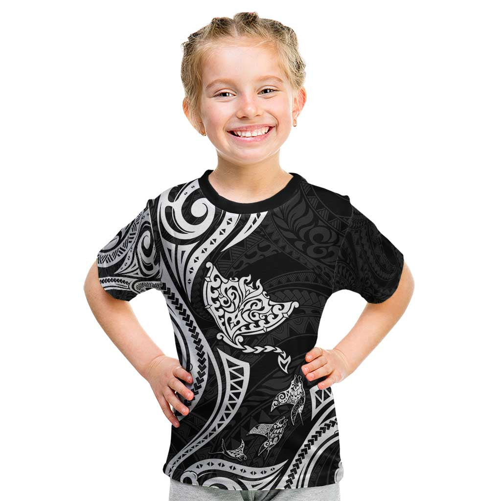 Hawaii Manta Ray Kid T Shirt Polynesian Art Tattoo LT05 Black - Polynesian Pride