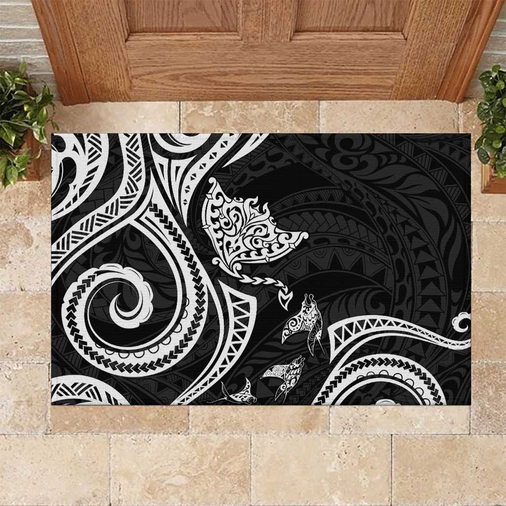 Hawaii Manta Ray Rubber Doormat Polynesian Art Tattoo LT05 Black - Polynesian Pride