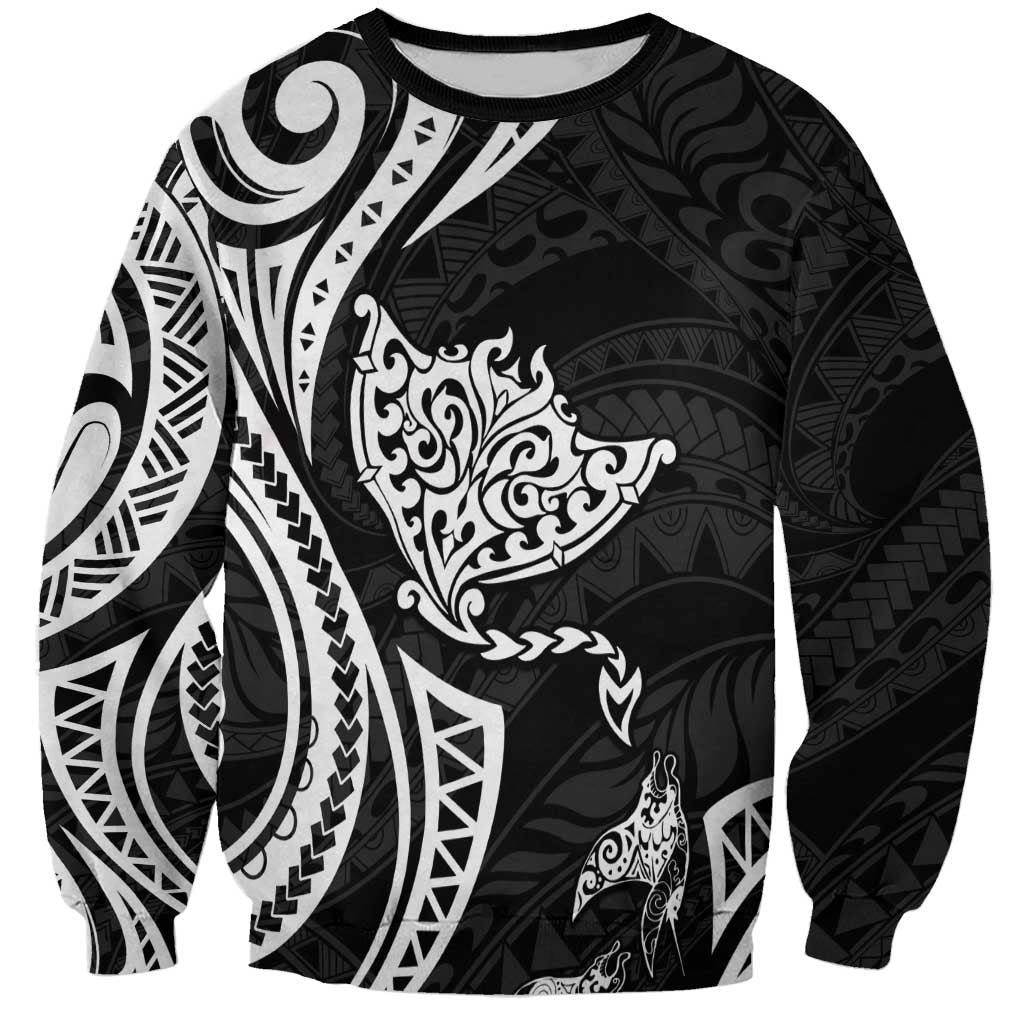 Hawaii Manta Ray Sweatshirt Polynesian Art Tattoo LT05 Unisex Black - Polynesian Pride