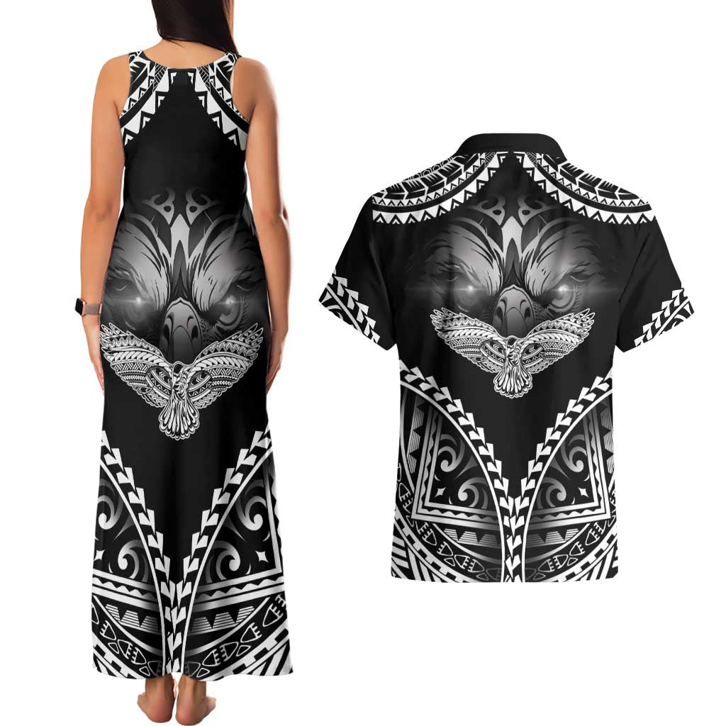 Hawaiian Hawk Couples Matching Tank Maxi Dress and Hawaiian Shirt Polynesian Pattern Style