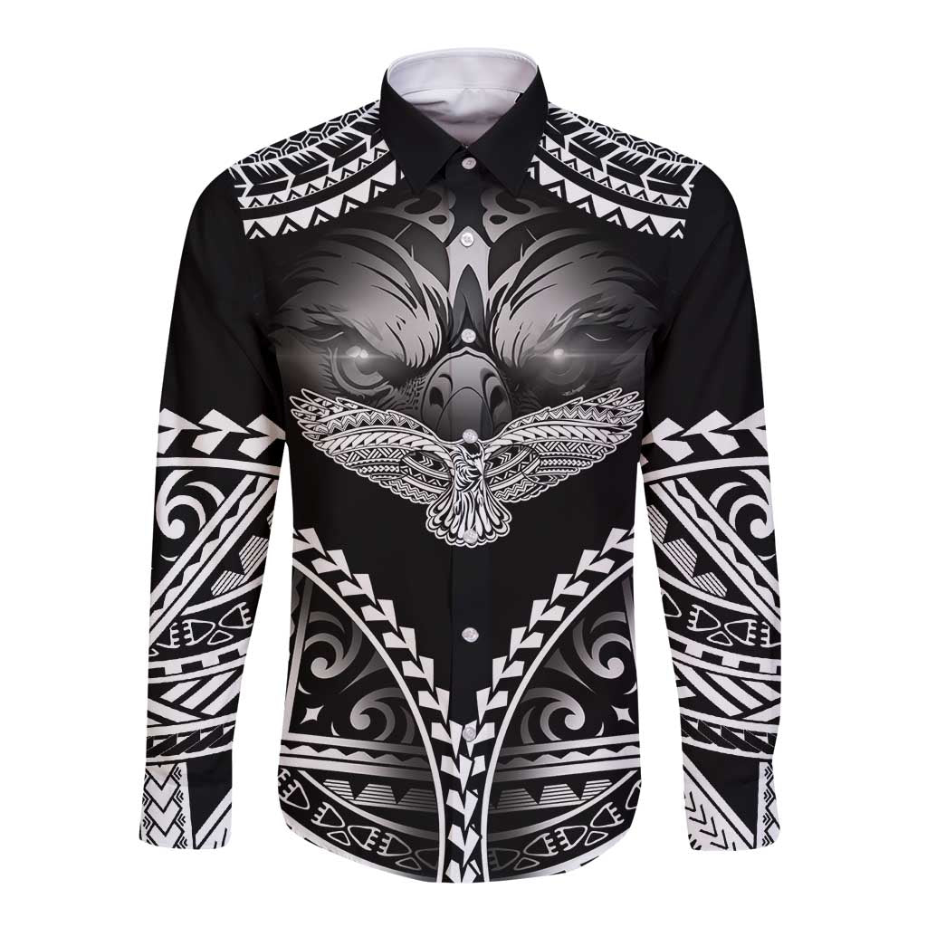 Hawaiian Hawk Long Sleeve Button Shirt Polynesian Pattern Style