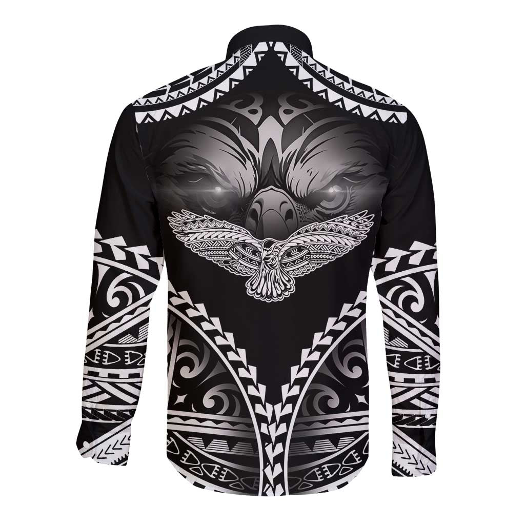 Hawaiian Hawk Long Sleeve Button Shirt Polynesian Pattern Style LT05 - Polynesian Pride