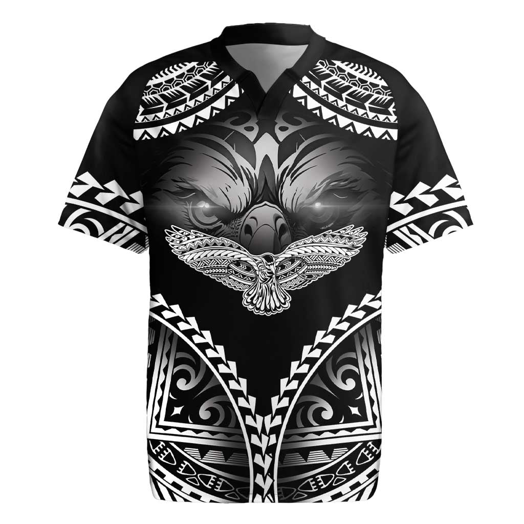 Hawaiian Hawk Rugby Jersey Polynesian Pattern Style LT05 Black - Polynesian Pride