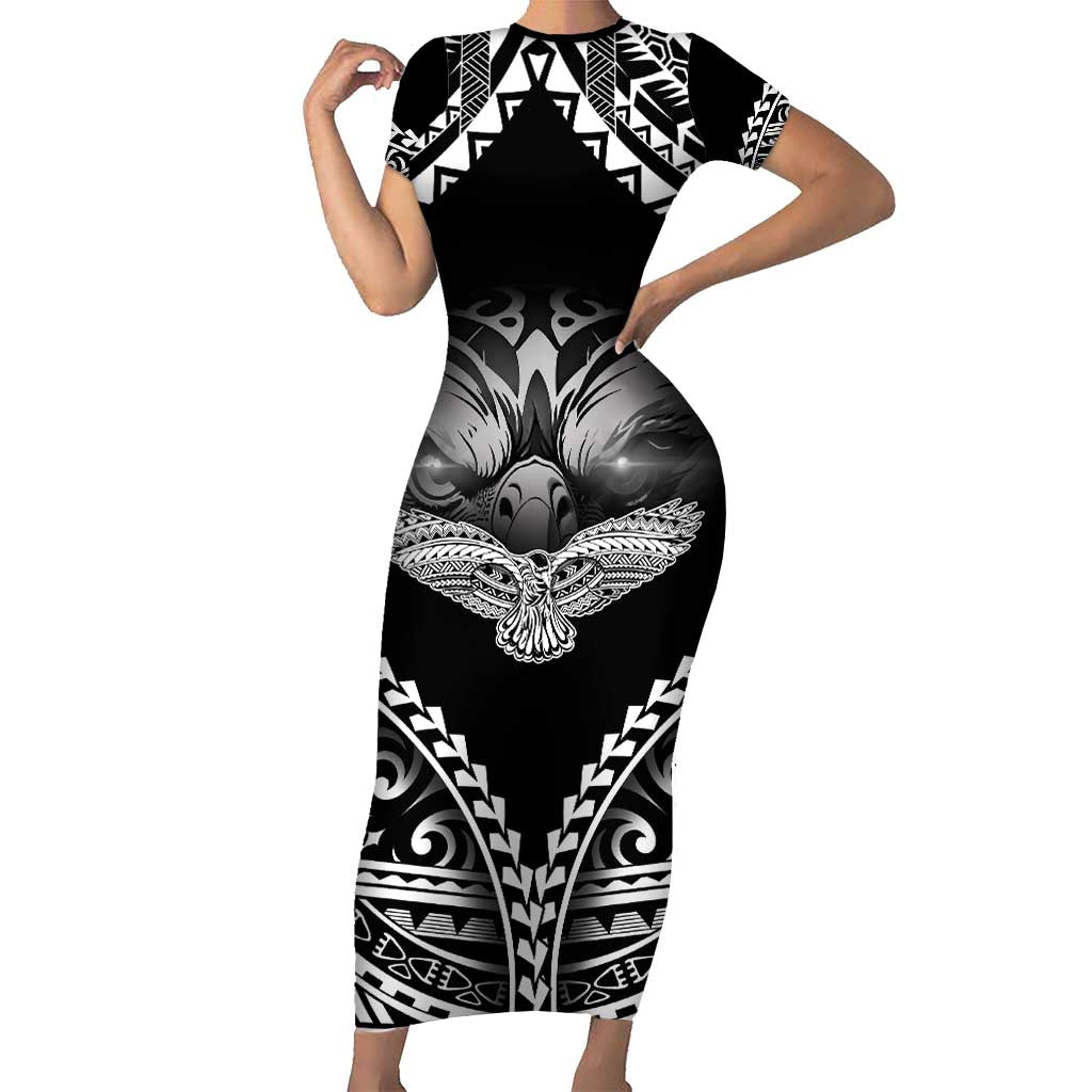 Hawaiian Hawk Short Sleeve Bodycon Dress Polynesian Pattern Style