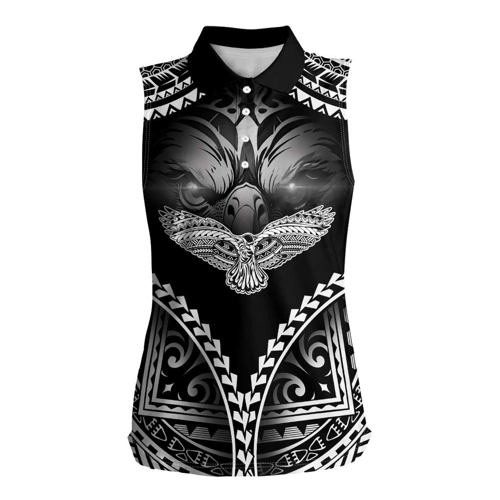 Hawaiian Hawk Women Sleeveless Polo Shirt Polynesian Pattern Style LT05 Female Black - Polynesian Pride