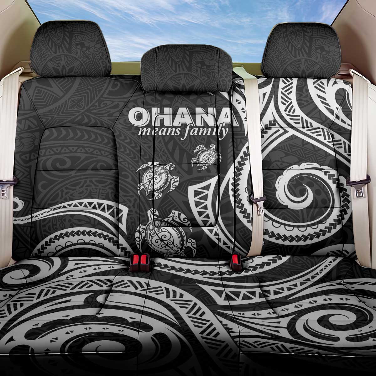 Hawaii Ohana Means Family Back Car Seat Cover Sea Turtle Polynesian Style