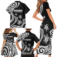 Hawaii Ohana Means Family Family Matching Short Sleeve Bodycon Dress and Hawaiian Shirt Sea Turtle Polynesian Style