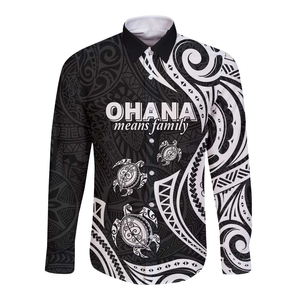 Hawaii Ohana Means Family Long Sleeve Button Shirt Sea Turtle Polynesian Style