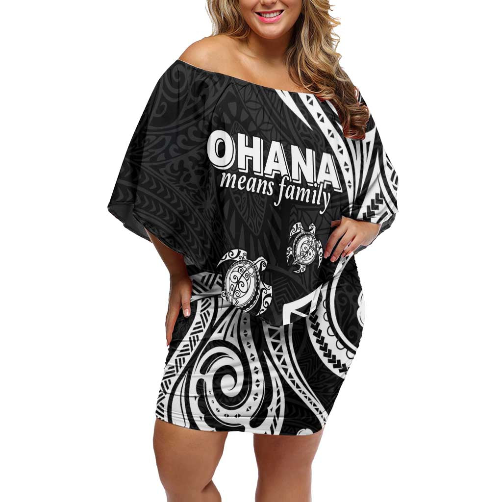 Hawaii Ohana Means Family Off Shoulder Short Dress Sea Turtle Polynesian Style